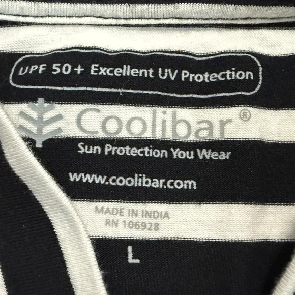 Coolibar Catalina Hoodie Cover-Up Dress Pockets Black White Stripe UPF 50 Size L - Picture 3 of 9